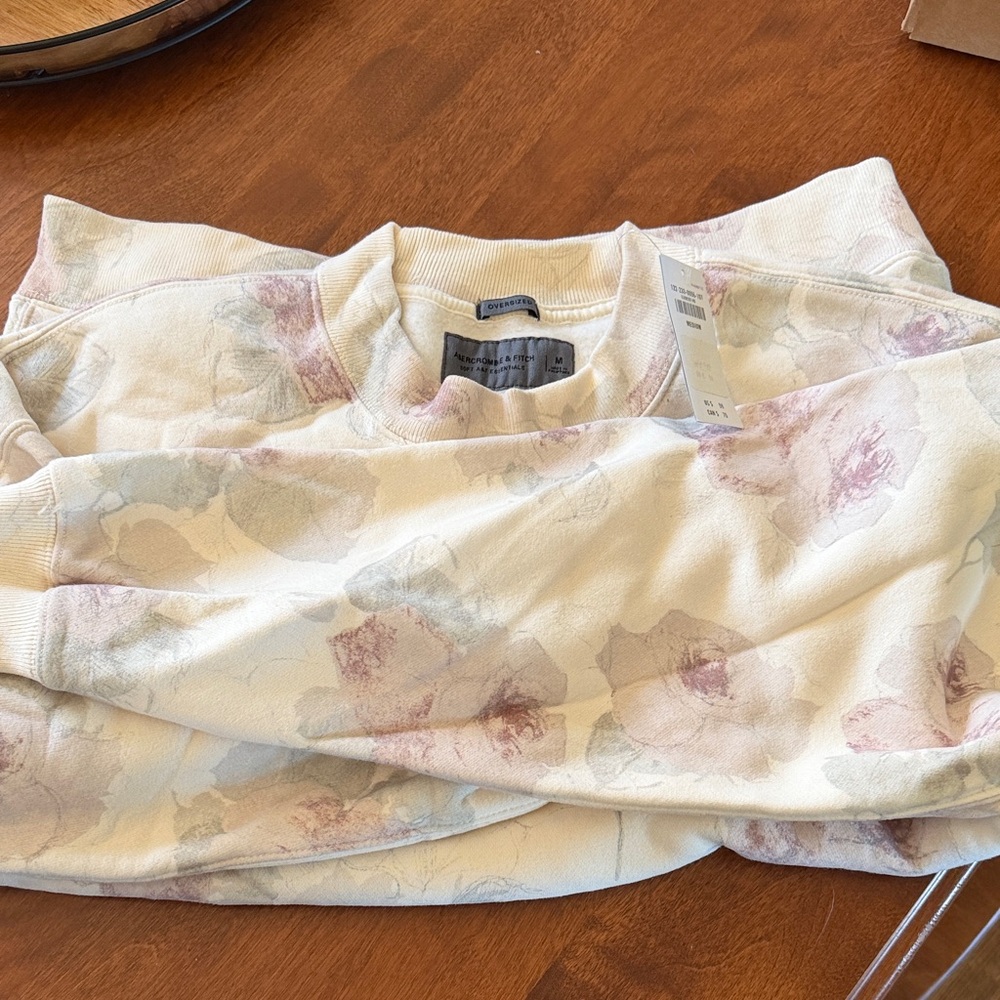 Abercrombie Floral Watercolor Crewneck Sweatshirt - Cream with Blush